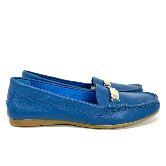 Coach Olive Blue Pebble Grain Leather Loafers Flats - Picture 4 of 15